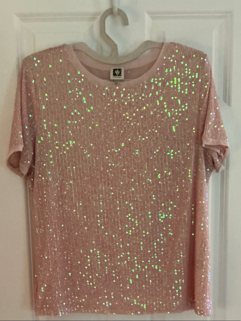 Anne Klein Pink Sequin Short Sleeve Tee